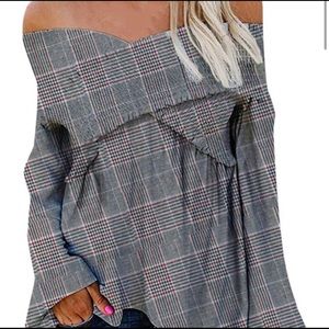 Sexy V-neck plaid shirt